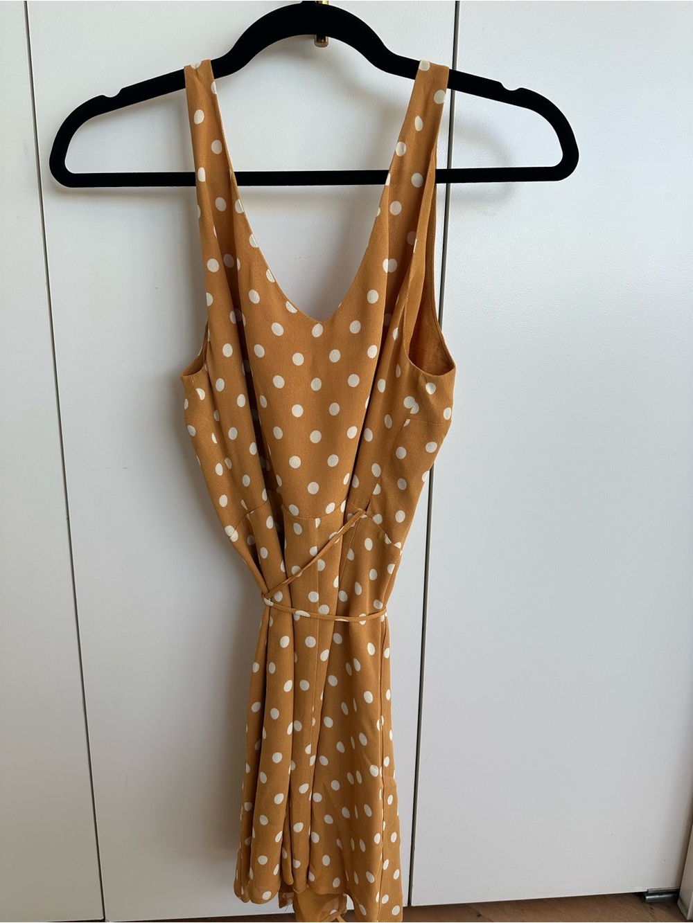 Reformation Mustard Yellow Polka Dot Wrap Mini Dress - size XS - Picture 3 of 6